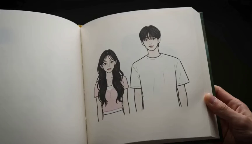 스케치북 속 커플 일러스트 | Thincque